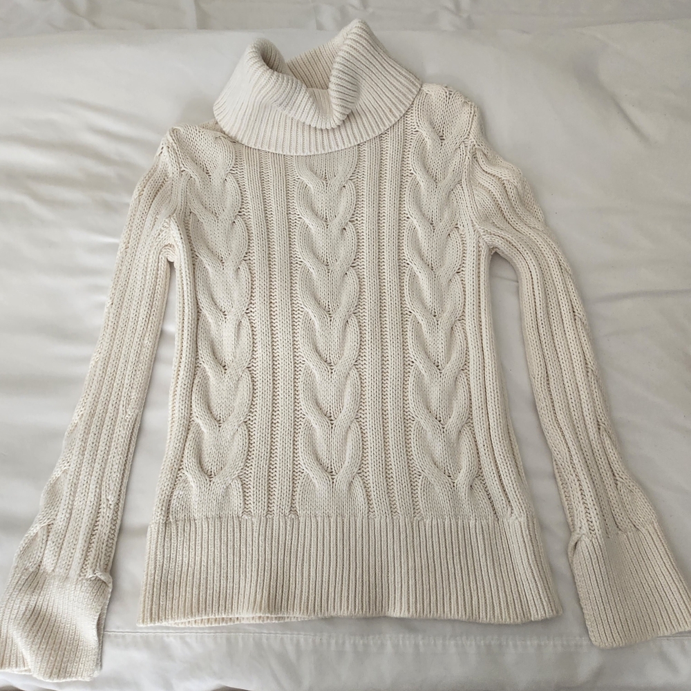 Women's Cream Cable Knit Turtleneck Sweater